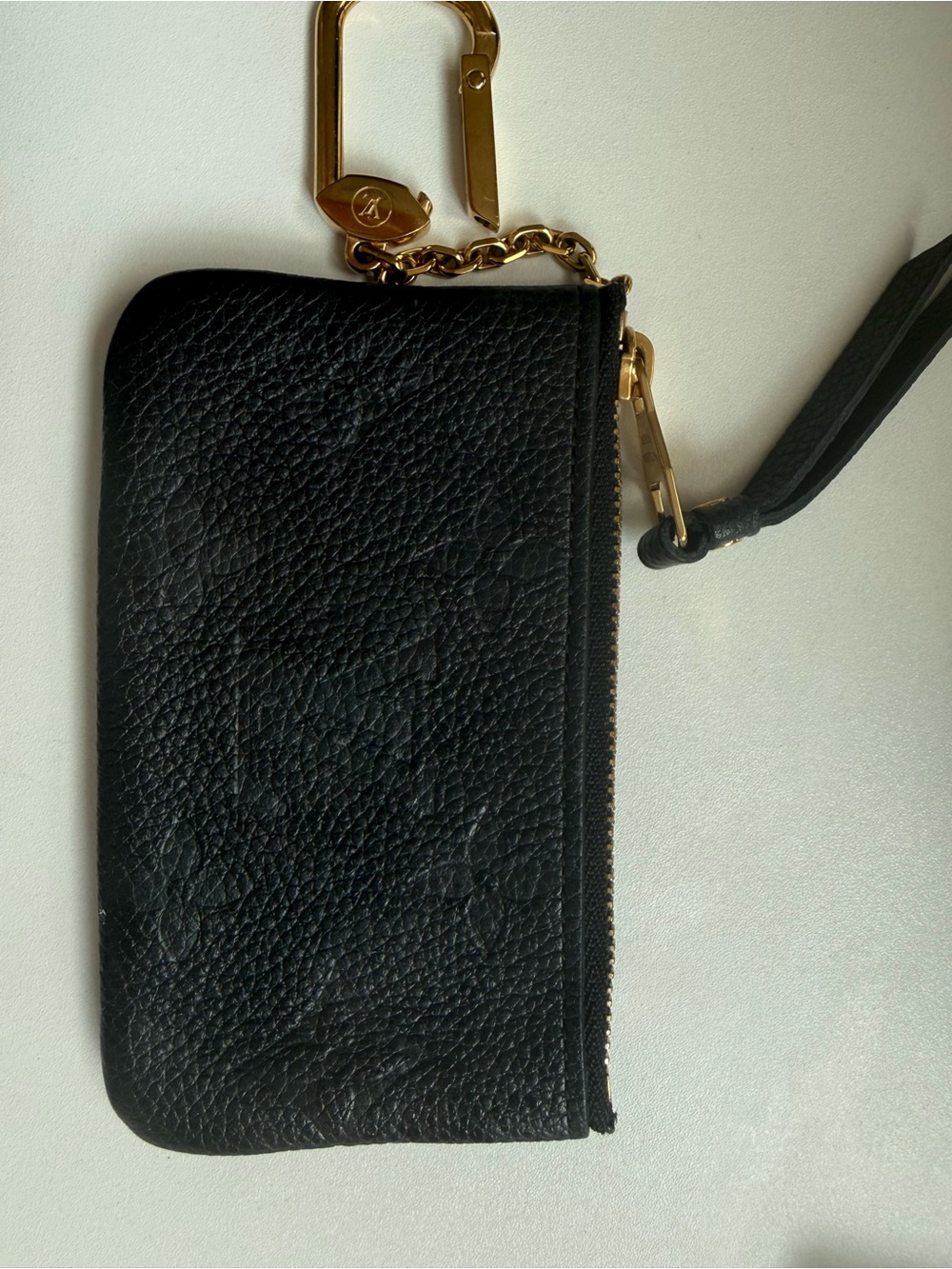 Louis Vuitton Black Pebbled Leather Key & Card Pouch with Gold Hardware